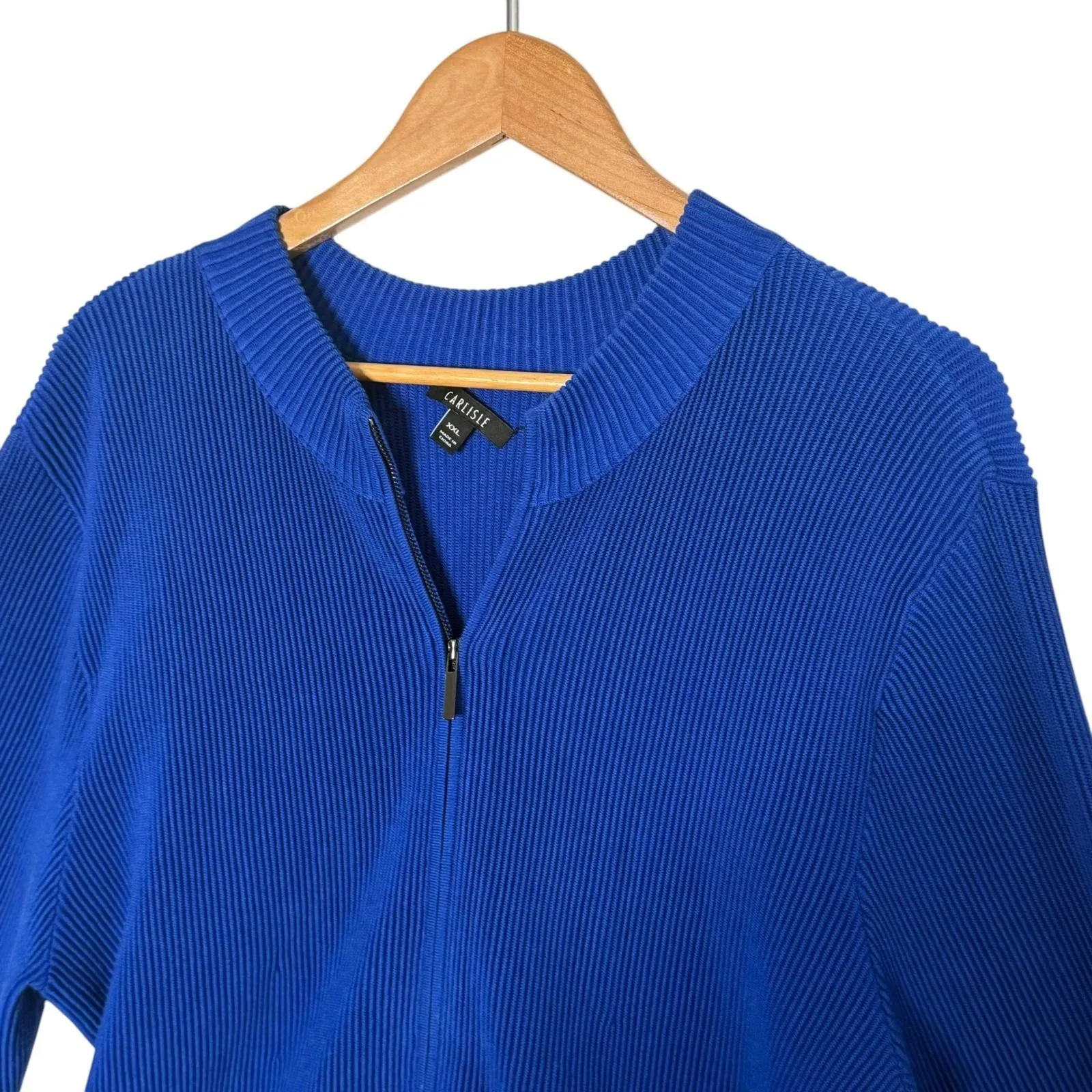Carlisle Ribbed Knit Full Zip Sweater Womens XXL Blue Silk Blend Luxury Cardigan - Image 4
