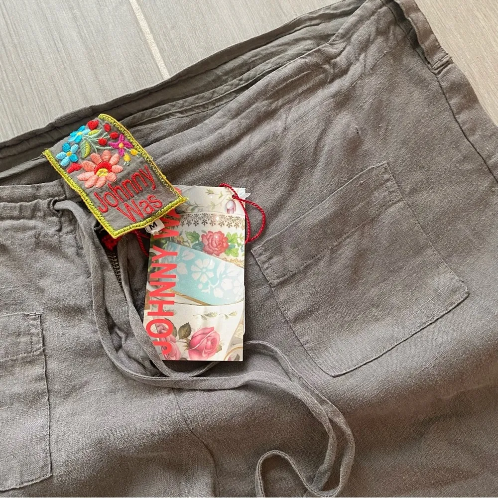 NEW JOHNNY WAS GREY WIDE LEG LINEN PANTS SZ MEDIUM - Image 3