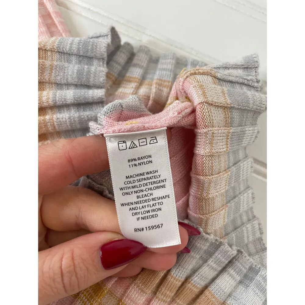 Willow & Wind Striped Multi Color Knit Long Sleeve Henley Sweater Dress Size S Pink - Image 5