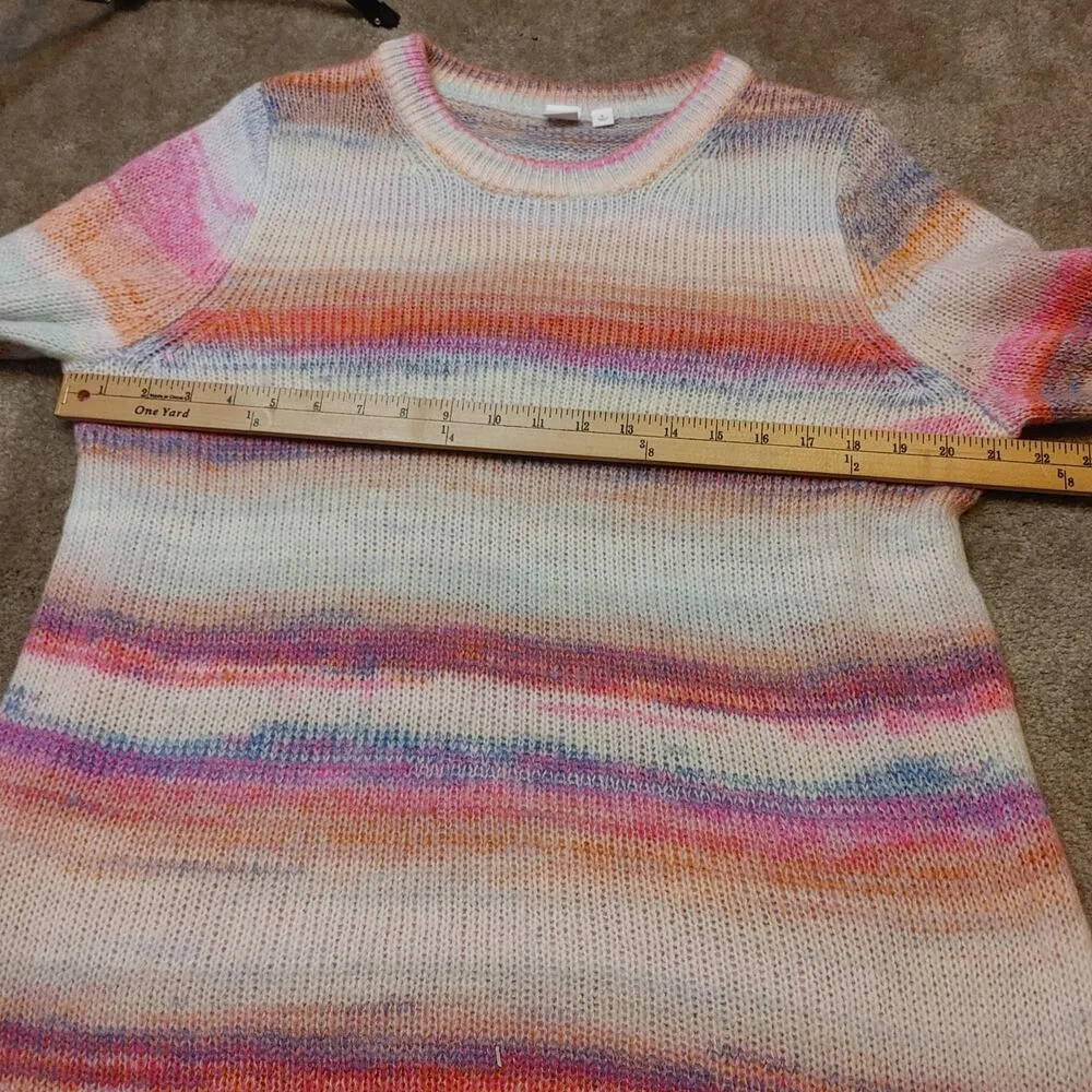 GAP Size Large Pink Striped Acrylic Nylon Sweater Soft Kawaii Pastel Purple Fuzz - Image 8