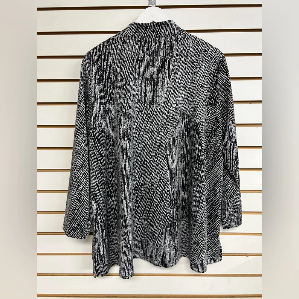 Ali Miles Jacket Size 1X Button Up 3/4 Sleeves Pockets Black Gray White - Image 5