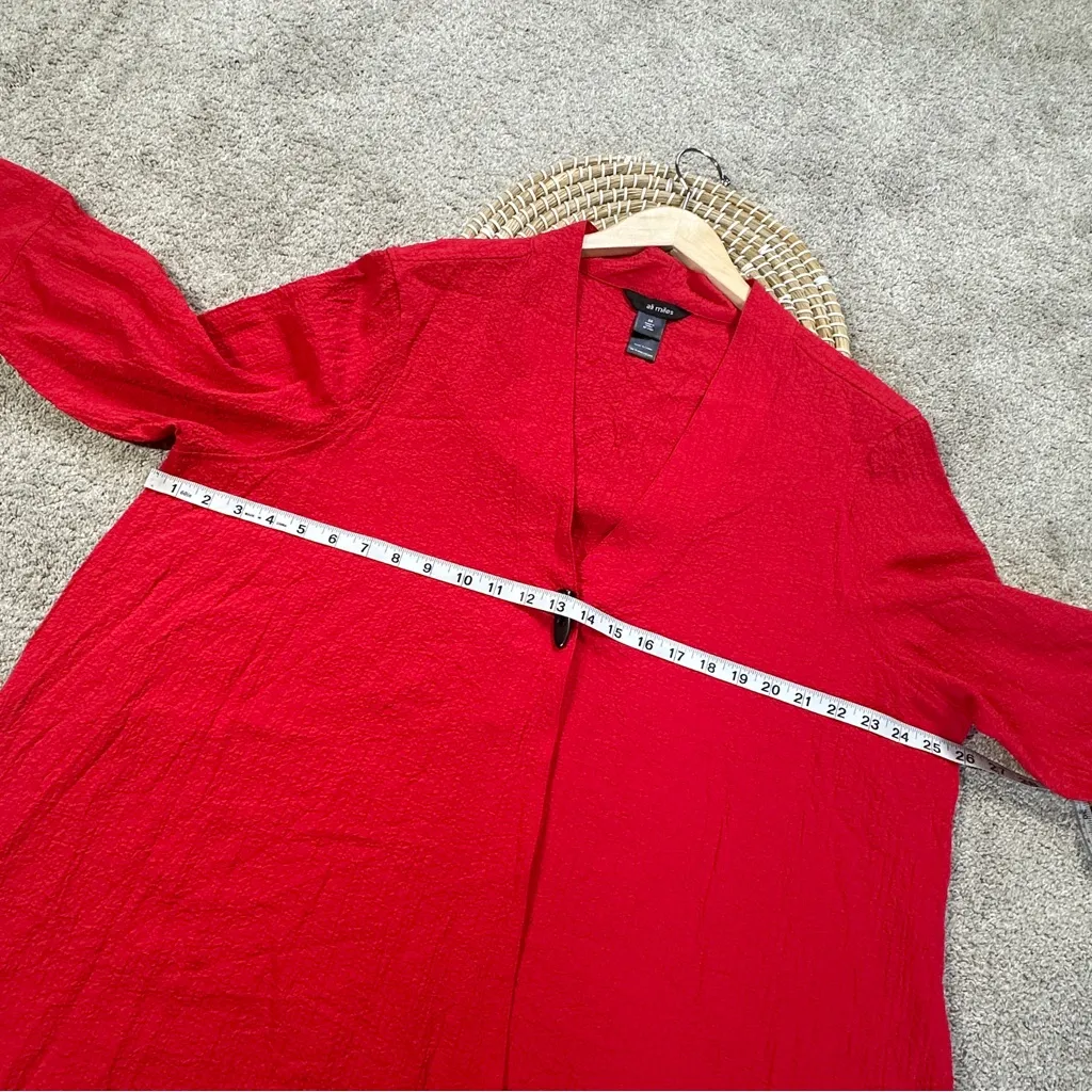 Ali Miles Women’s Cardigan Blouse Top Crinkle 3/4 Sleeve Artsy Holiday in Red 2X - Image 12