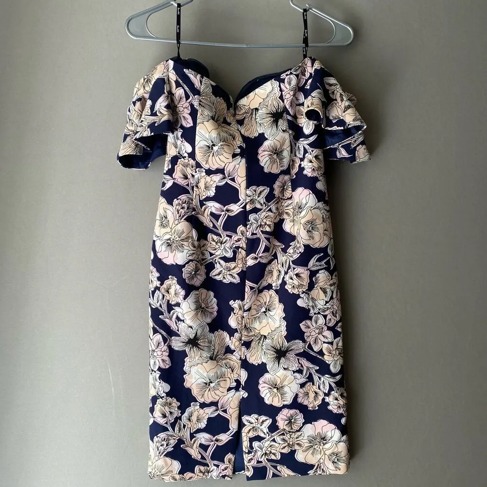 Bardot Nordstrom sz 4 floral off shoulder ruffle mini sheath dress - Image 7