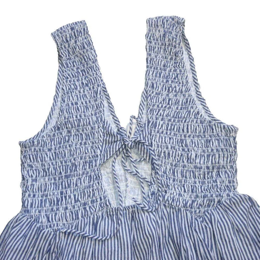 NWT Free People Juno Maxi in Ivory Blue Striped Cotton Smocked Dress S - Image 8