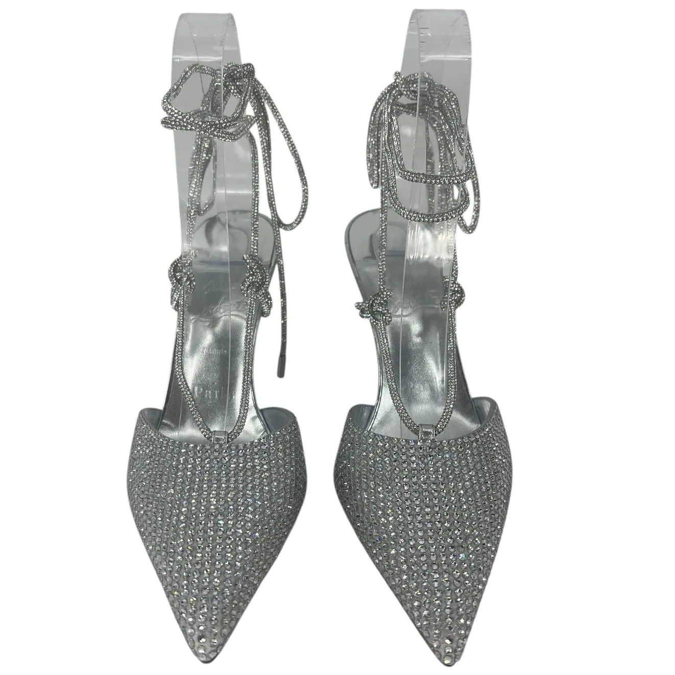 Christian Louboutin Astrid Lace Crystal Embellished Pumps Silver Size 37 - Image 9