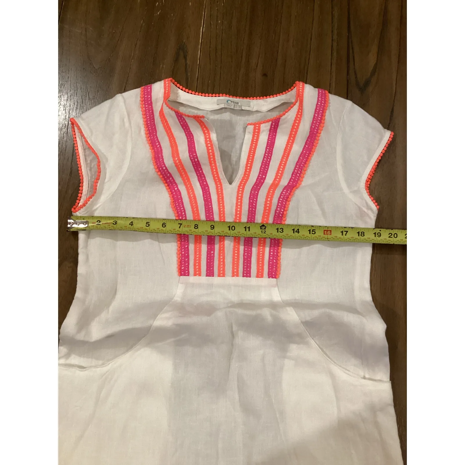 BODEN Jessica white and pink Linen cap sleeve shift mini Dress size 6 - Image 5