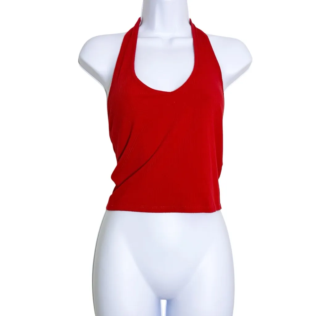 Garage Ribbed Red Halter Crop Top Size M - Image 2