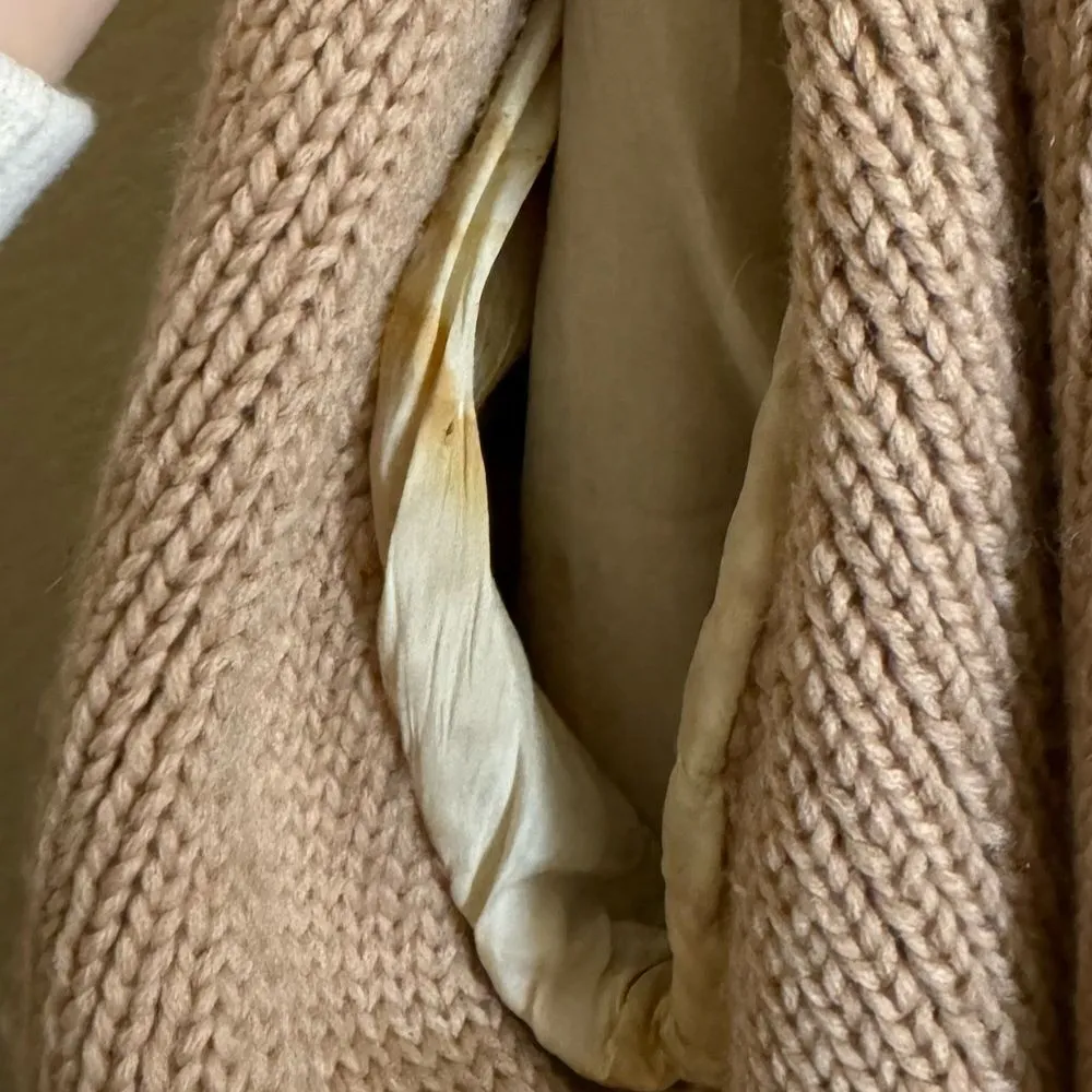 Vintage 70s Chunky Wool Knit‎ Cardigan Sweater Fur Trimm Sz Medium Tan - Image 7