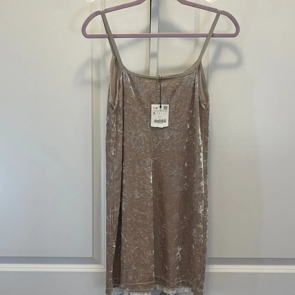 NWT Zara Crush Velvet Dress - Women Size S - Champagne Gold - Image 6