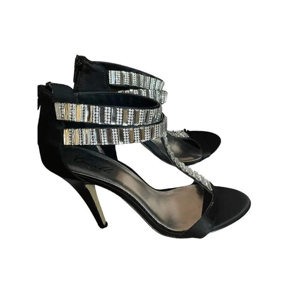 New Camille La Vie Black Rhinestone Formal Dress Heels Size 8 - Image 12