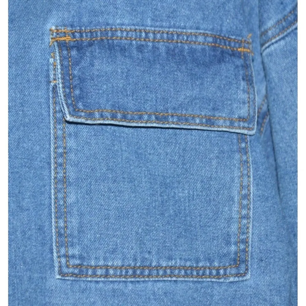 Wishlist Oversized Blue Denim Snap Button Front Jean Jacket Size S/M Belted - Image 6