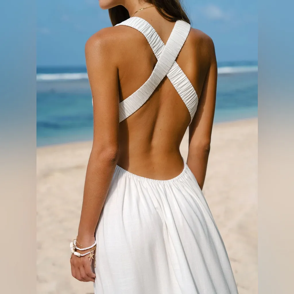 Berlook White V Neck Plaeted Beach Dress Size XS - Image 7