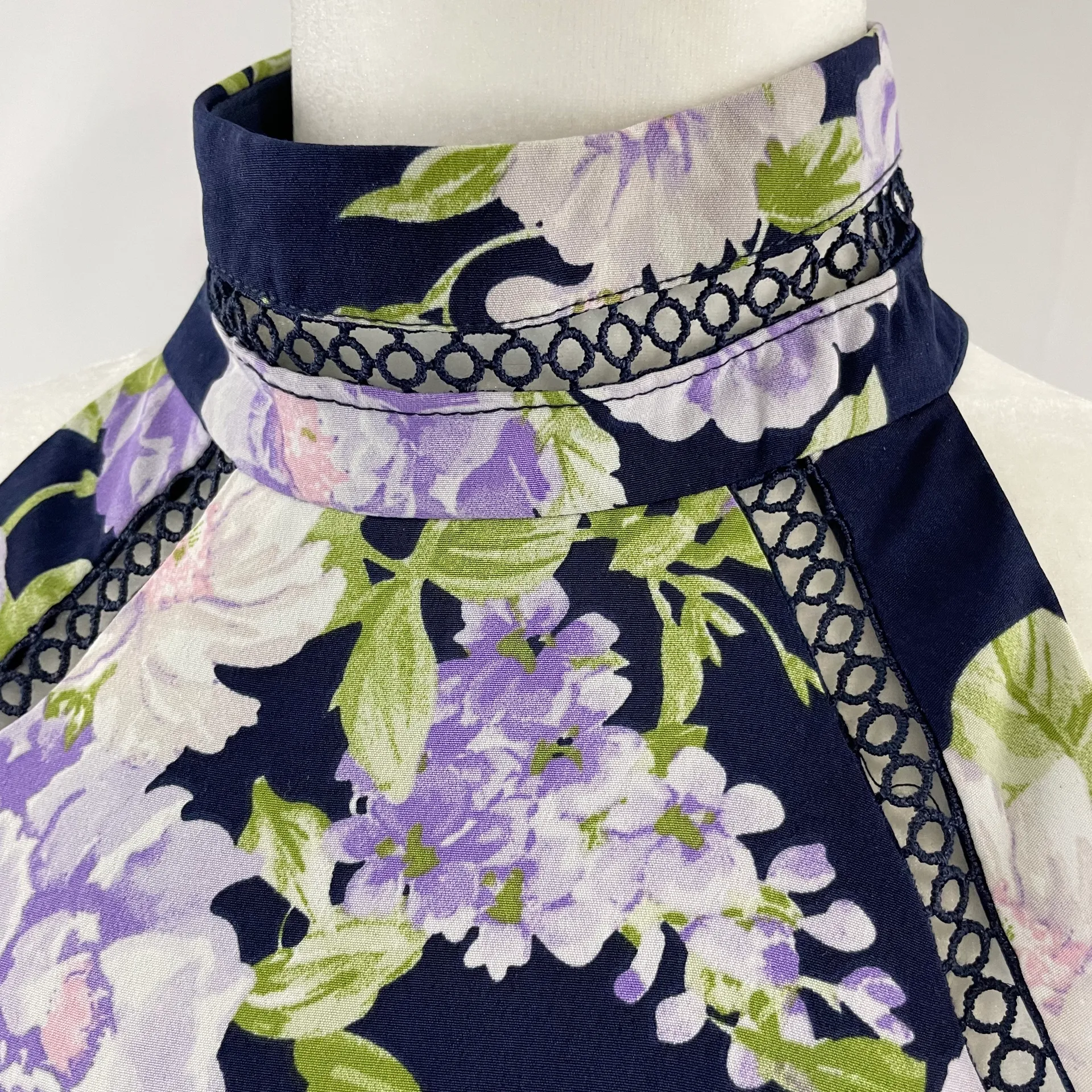 New  Floral Print Halter Sleeveless Fit & Flare Dress Navy Purple - Image 5