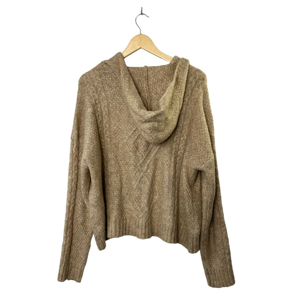 RACHEL ZOE Tan Medium-Weight Knit V-Neck Hooded Long Sleeve Sweater XL - Image 7