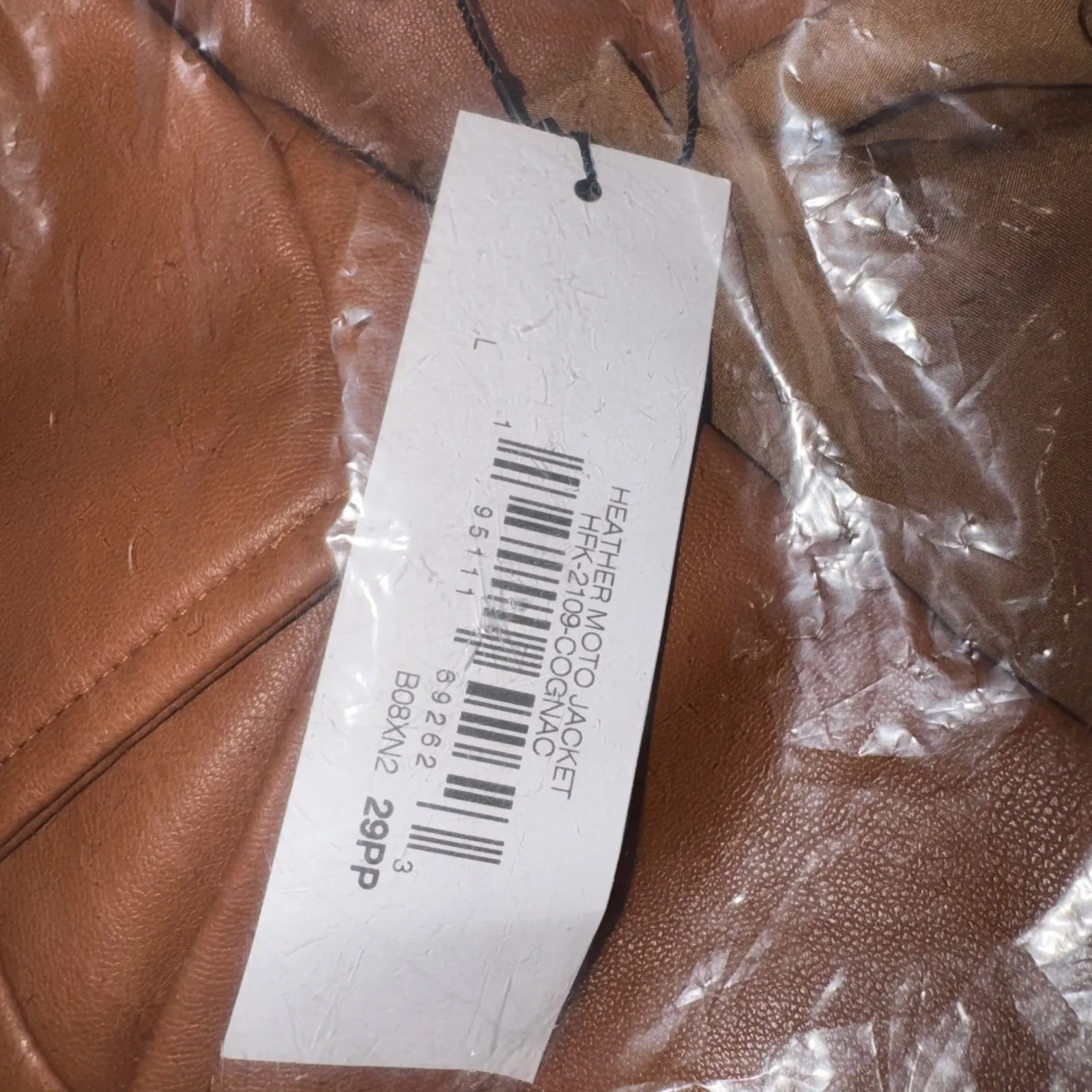 The Drop Heather Moto Jacket Cognac Faux Leather Zip Womens Size L Brown Size L - Image 6