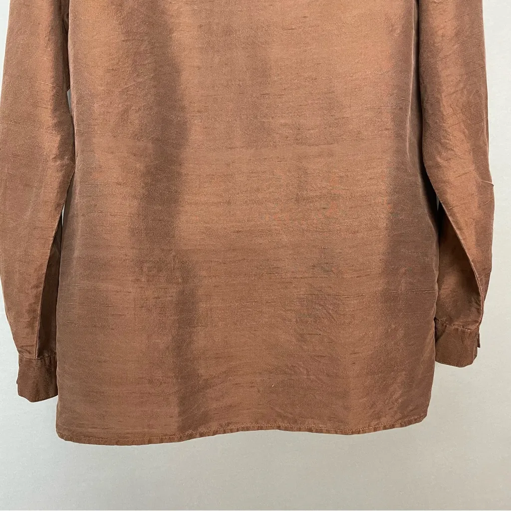 Vintage Jonathan Martin‎ Silk Top Blouse Long Sleeve Double Button Size Small Brown - Image 12