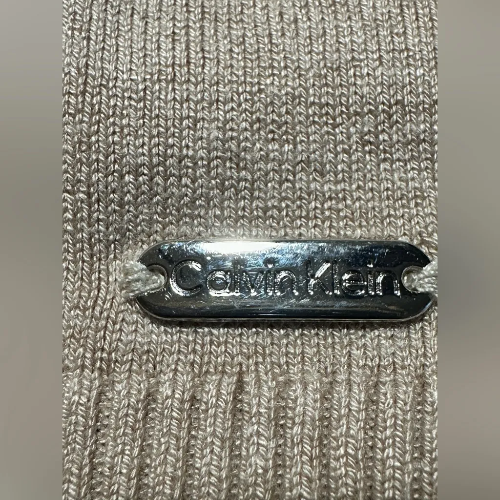 Calvin Klein Turtleneck Sweater‎ Women’s Size Large Solid Beige Logo Classic Tan - Image 7