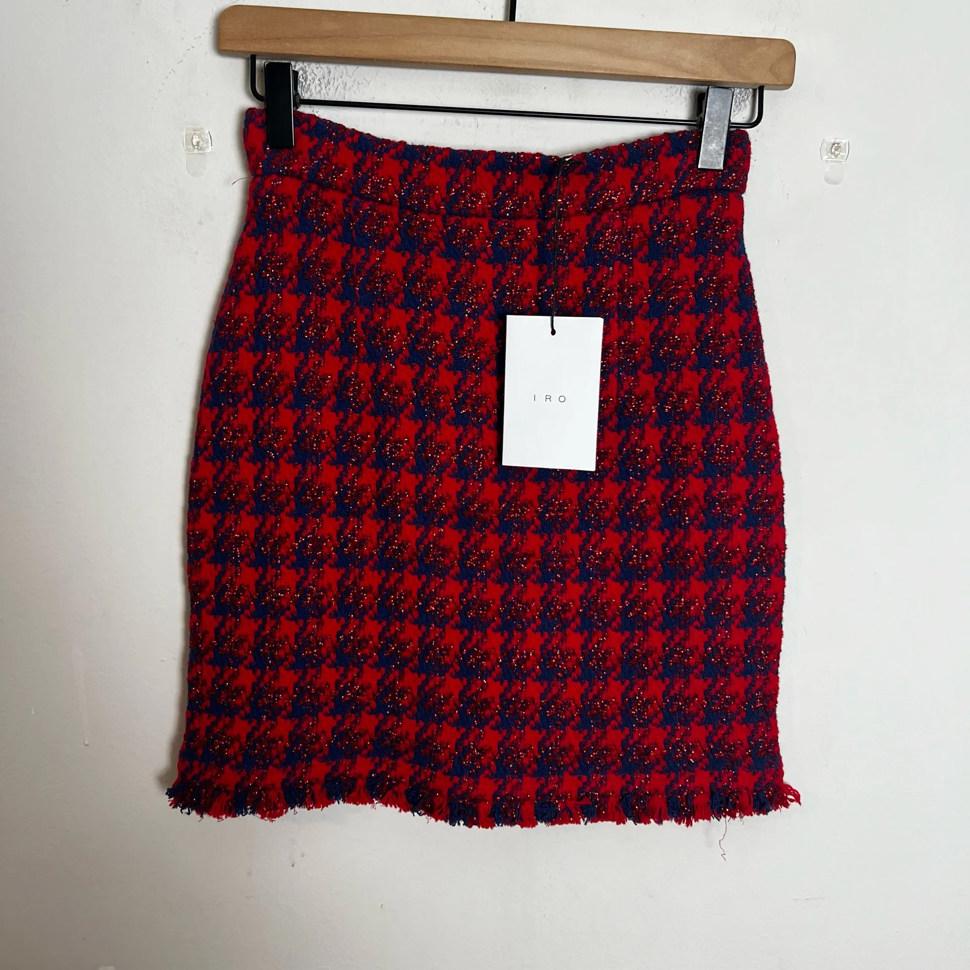 NWT IRO- Quisera Frayed Hem Metallic Houndstooth Mini Tweed Skirt - Image 2