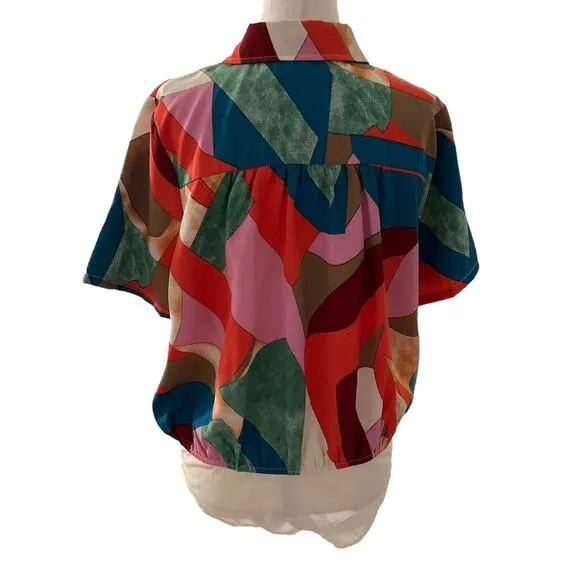Entro Multicolor Abstract Collared Bodysuit Women's Size Large | 36-31 - Image 2