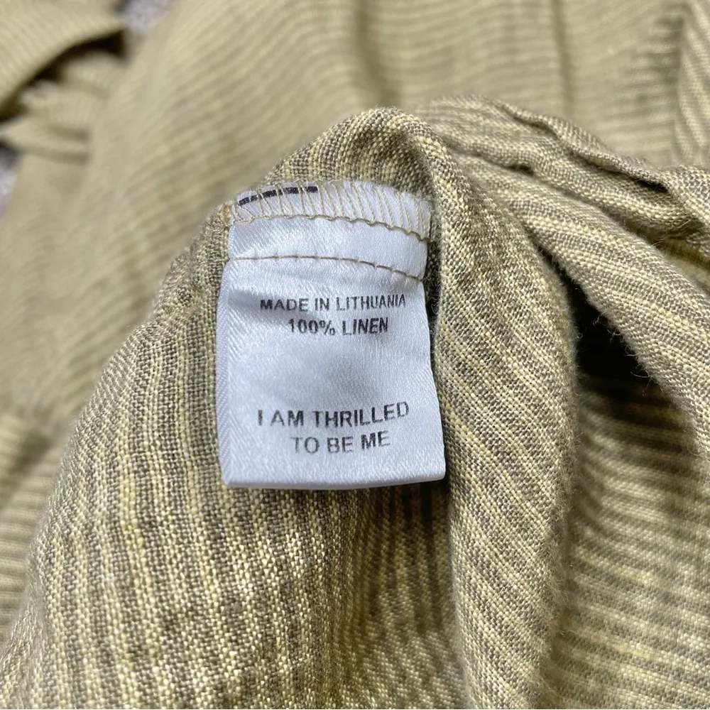 Flax 100% Linen Green Striped Long Sleeve Round Neck Top Blouse Small - Image 6