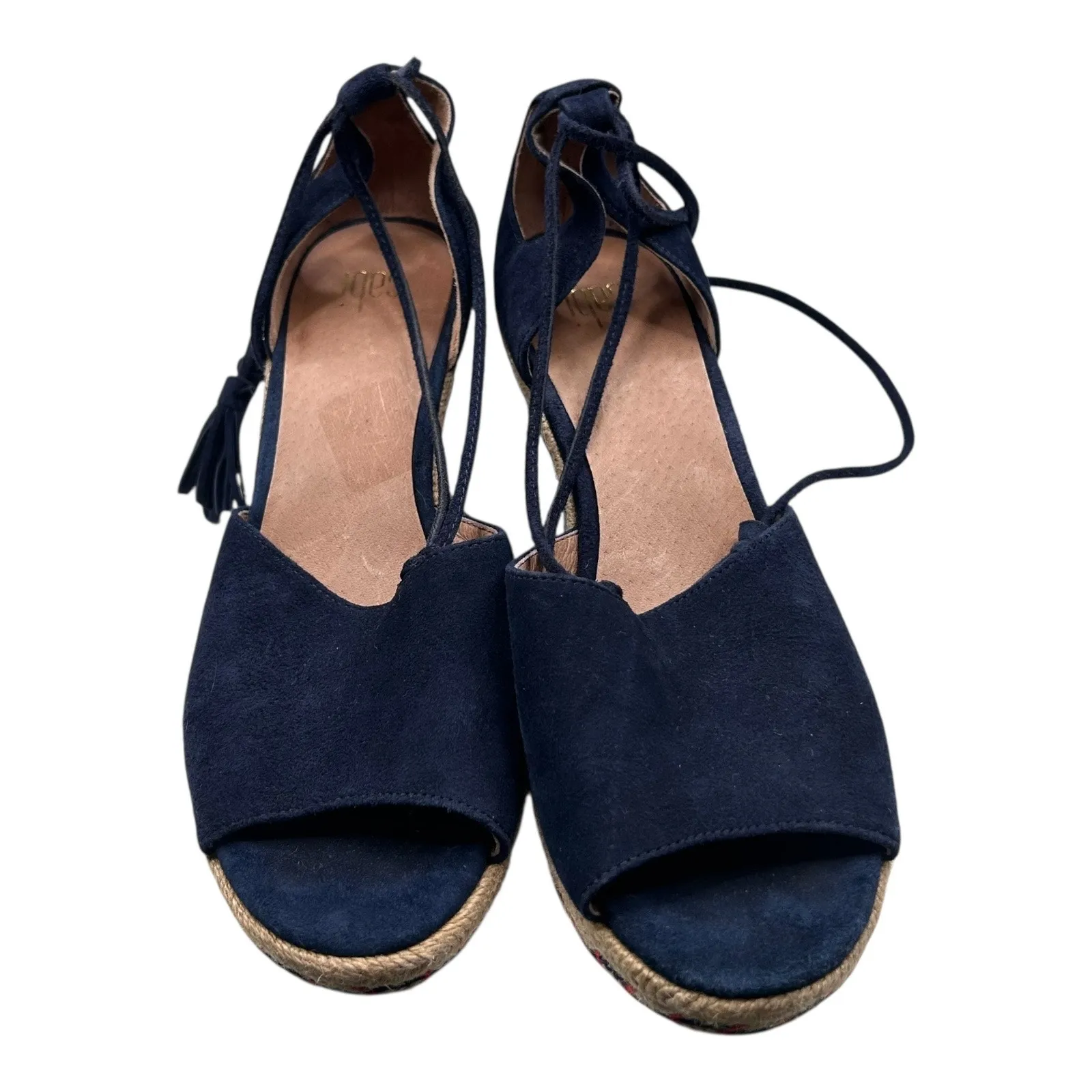 Cabi Isla Navy Suede Leather Wedge Espadrilles Women's Size 7.5 - Image 3
