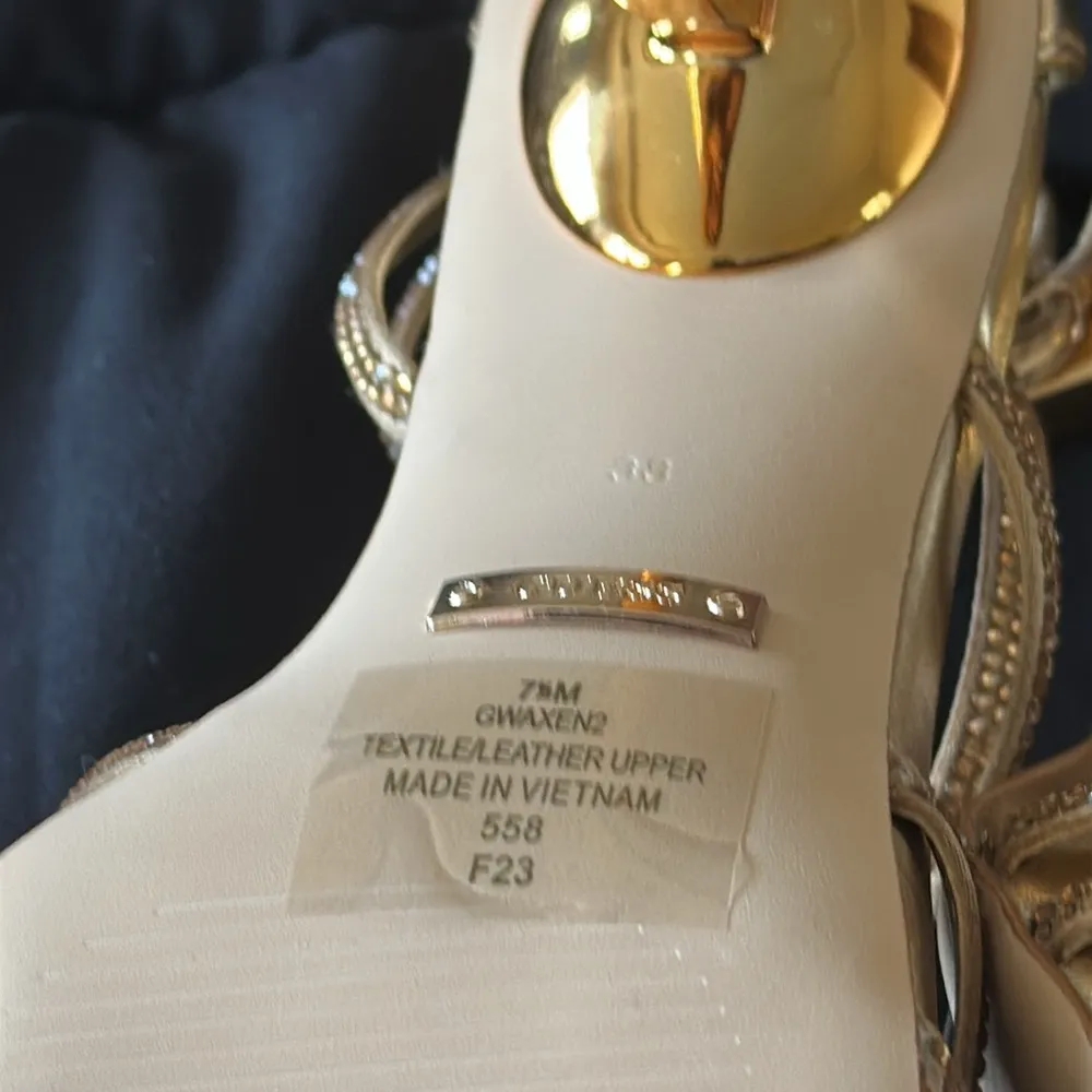 NEW GUESS Embellished Ankle Strap Heeled Sandals GOLD - Image 9