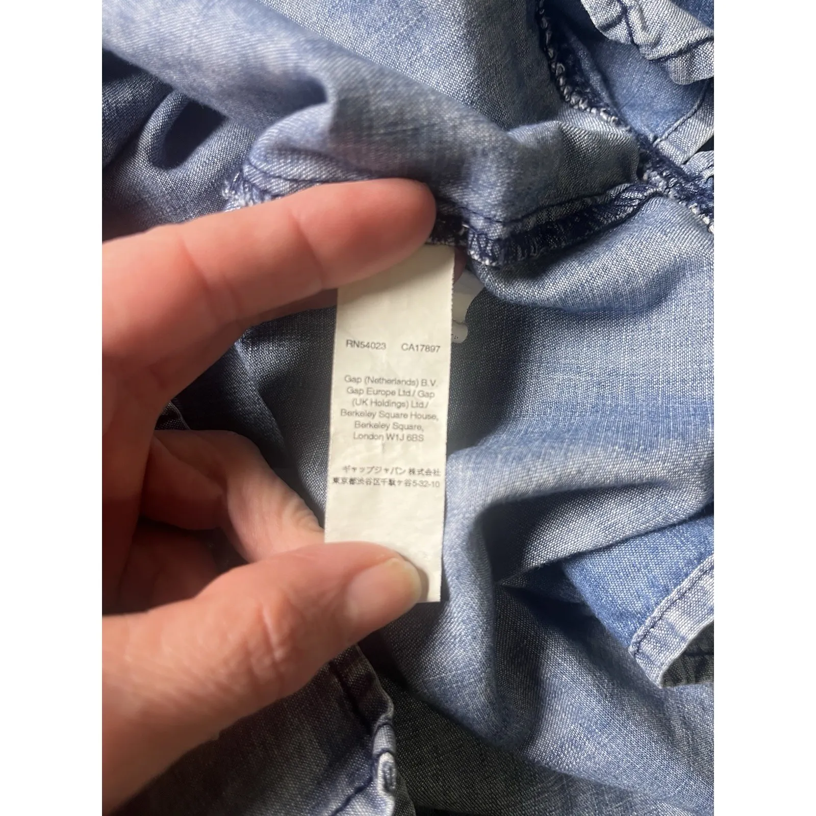 Gap Women's Medium Chambray‎ Denim Long Sleeve Tunic Dress Blue V Neck - Image 7