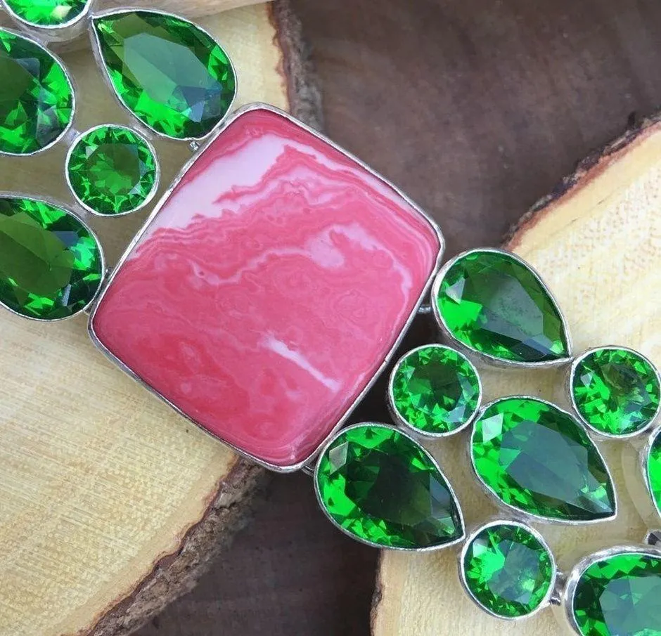 Rainbow Calsillica & Peridot Sterling Silver Toggle Bracelet - Image 3
