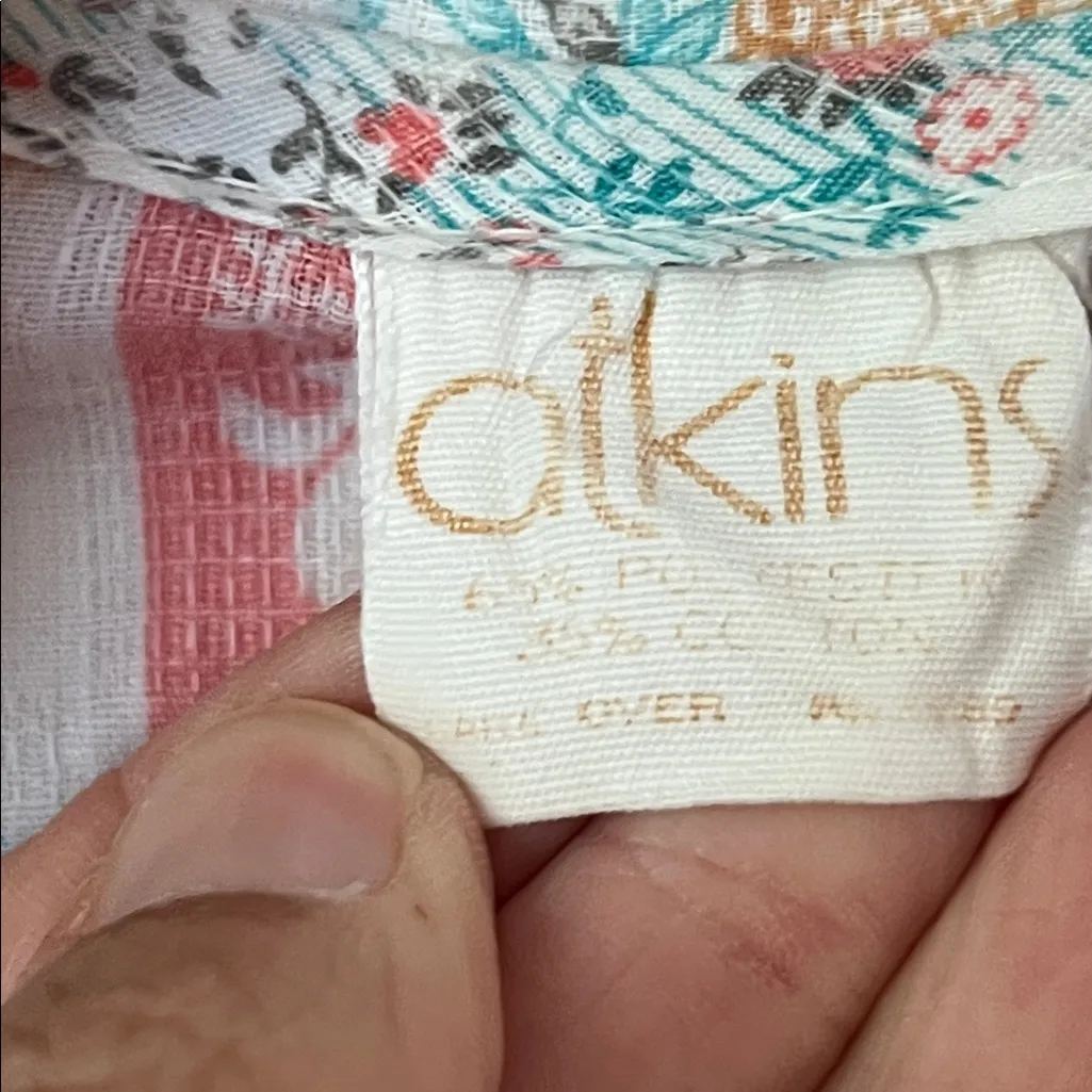 Vtg Atkins House Dress Medium Button Front Lounge Dress Floral Patchwork Med ! Pink - Image 3