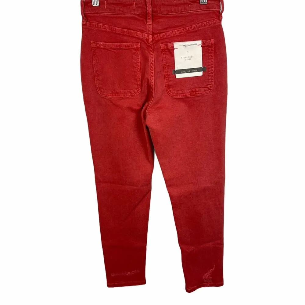 Pilcro Jeans Sz26 Red High-Rise Slim Straight Ankle Distressed NEW - Image 5