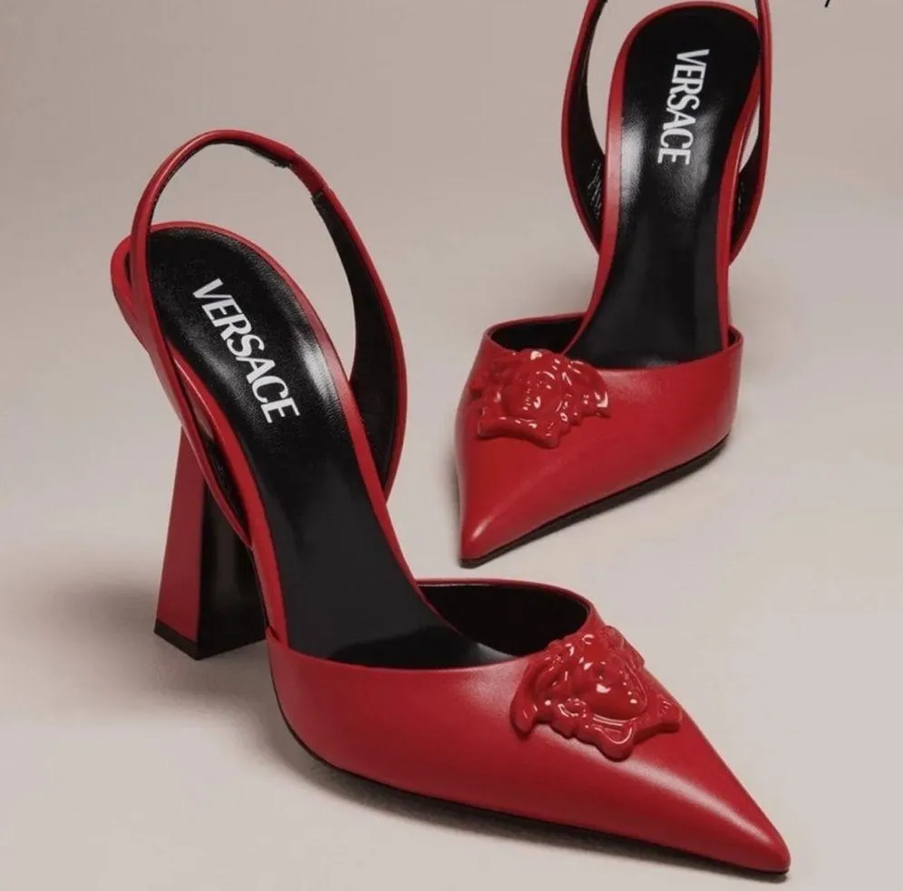 NEW Versace La Medusa Slingback Pump in Red, Size 36.5 New in Box - Image 8