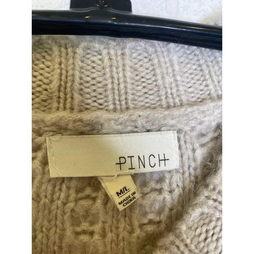 Pinch Chunky Cable Knit Women’s Pullover Sweater Gray/Beige/Neutral EUC Sz M/L Gray Size M - Image 4
