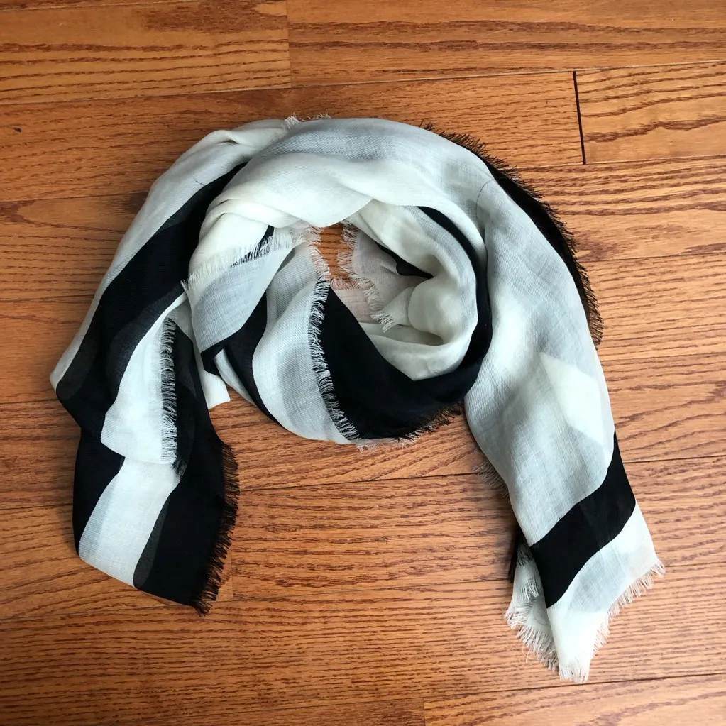 Madewell Striped Geometric Black White Rectangular Wool Scarf NWT - Image 5
