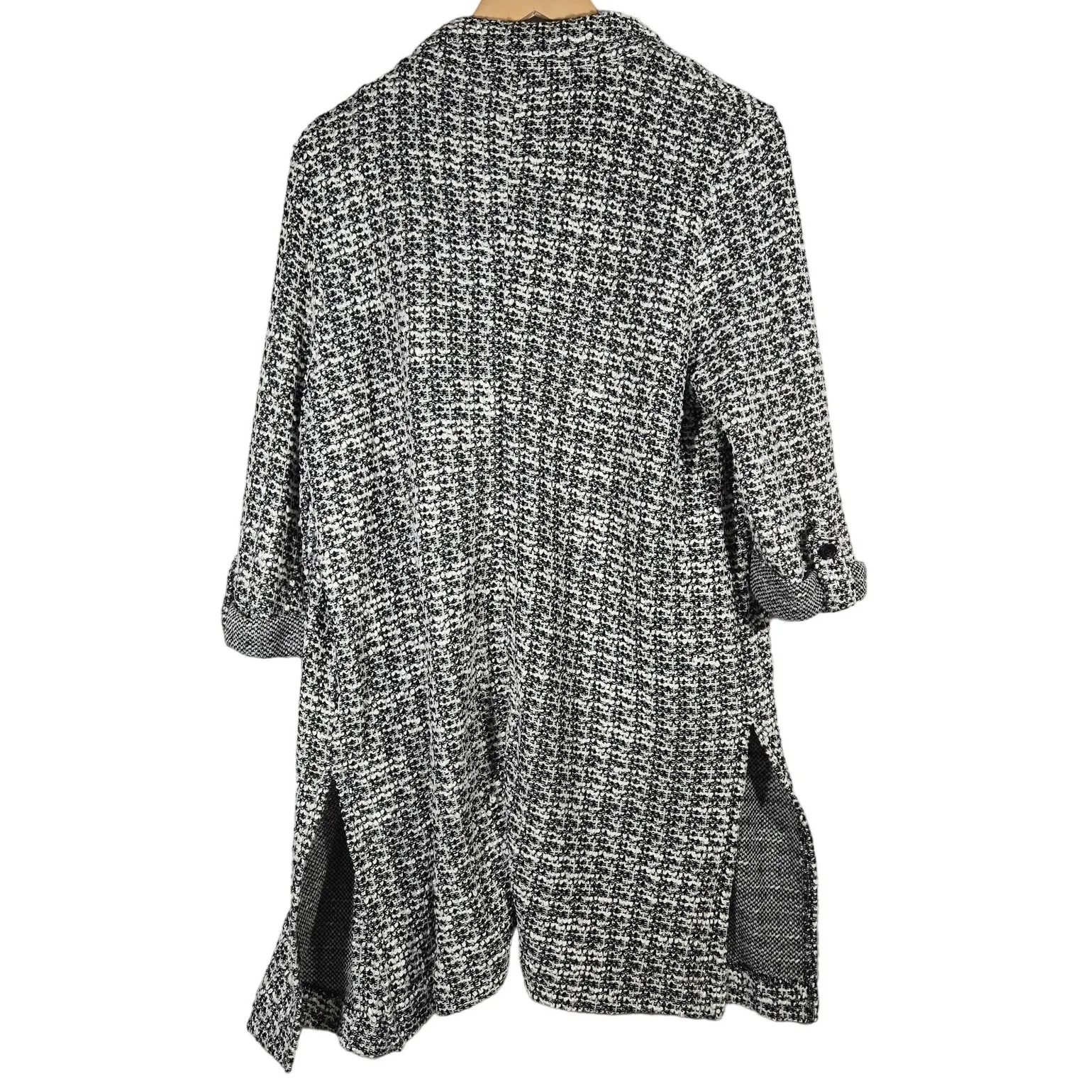 Adyson Parker Annya Duster Cardigan Open Front Black & White Tweed L - Image 2