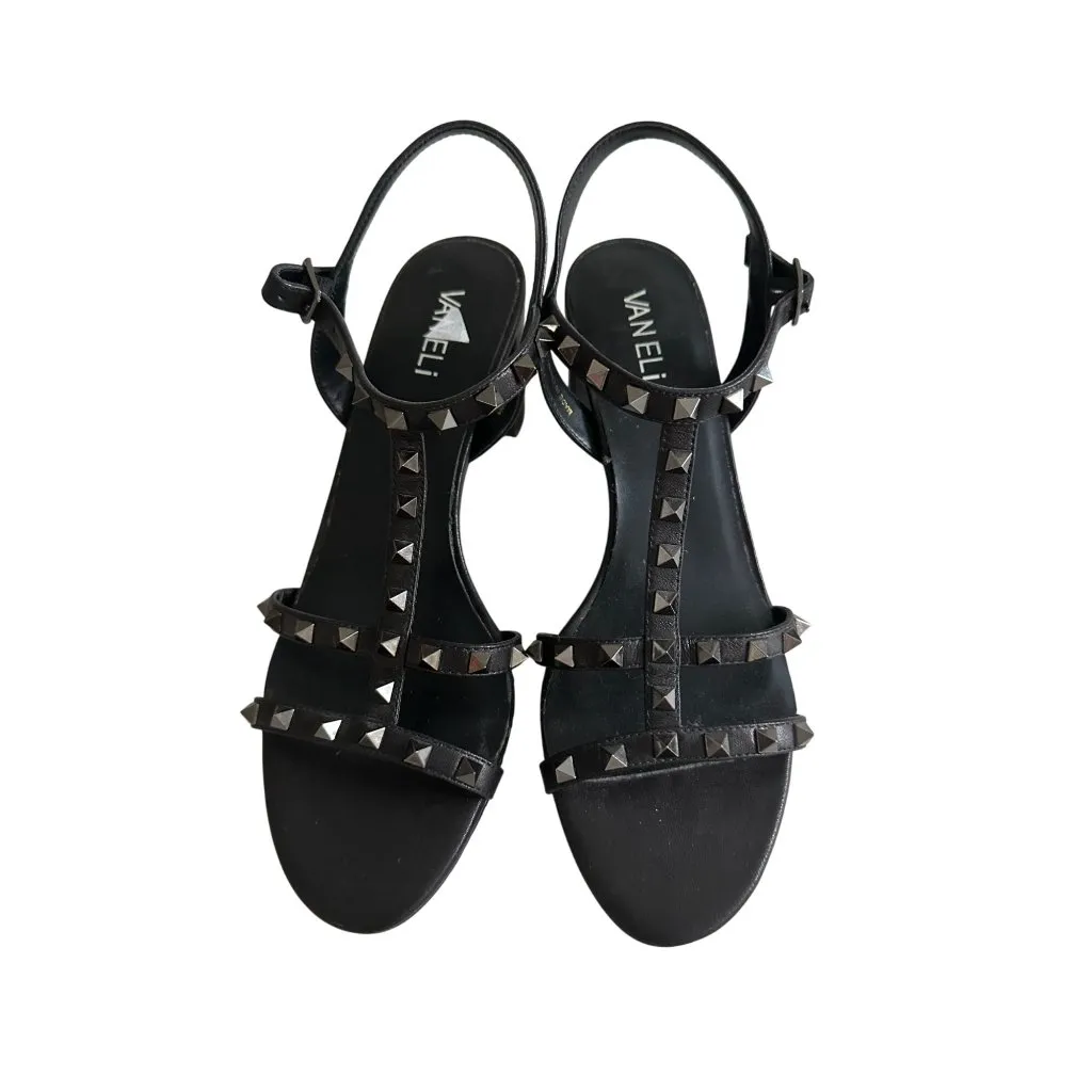VAN ELI Black Leather Studded Heels Size 8 - Image 3
