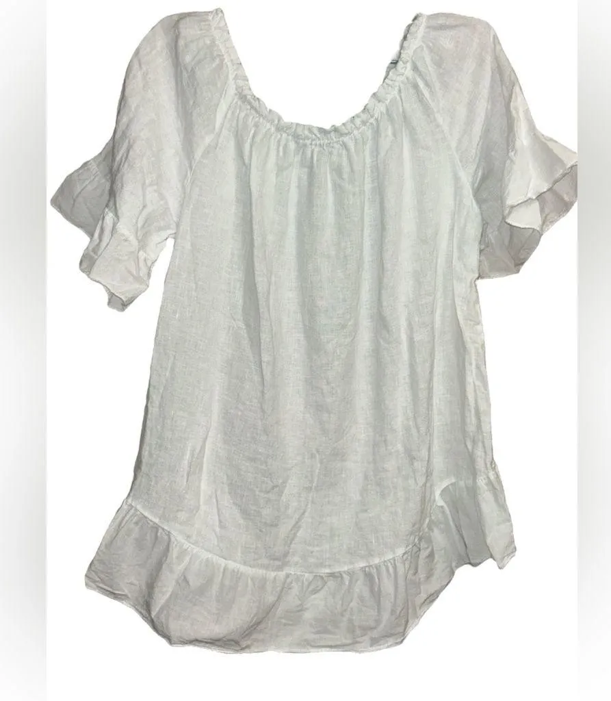 Terzo Millennio Italy Ruffle Top Blouse White 100% Linen - Image 2