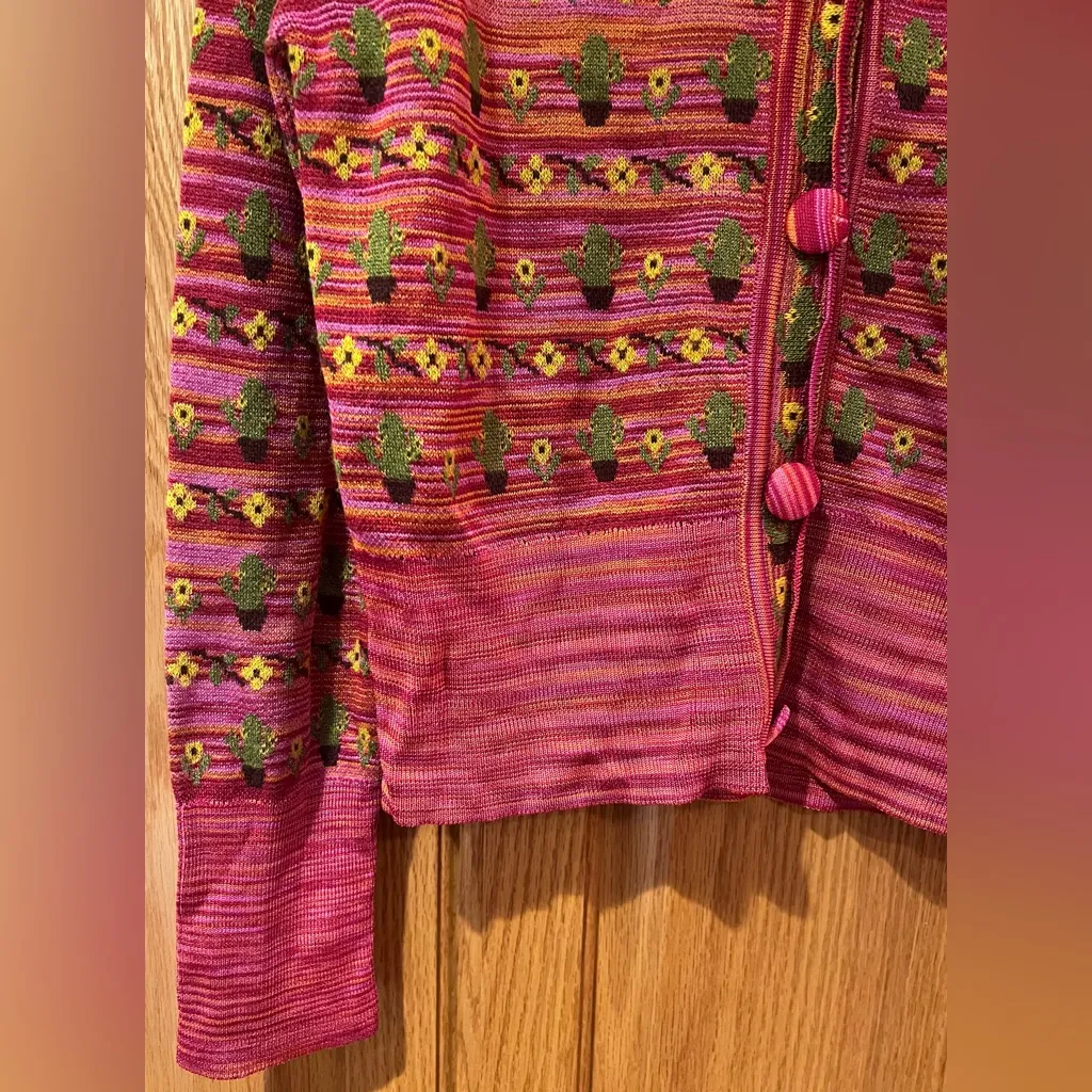 ZARA Cactus Flower Jacquard Knit Lightweight Cardigan Sweater Jacket Size‎ Small - Image 13