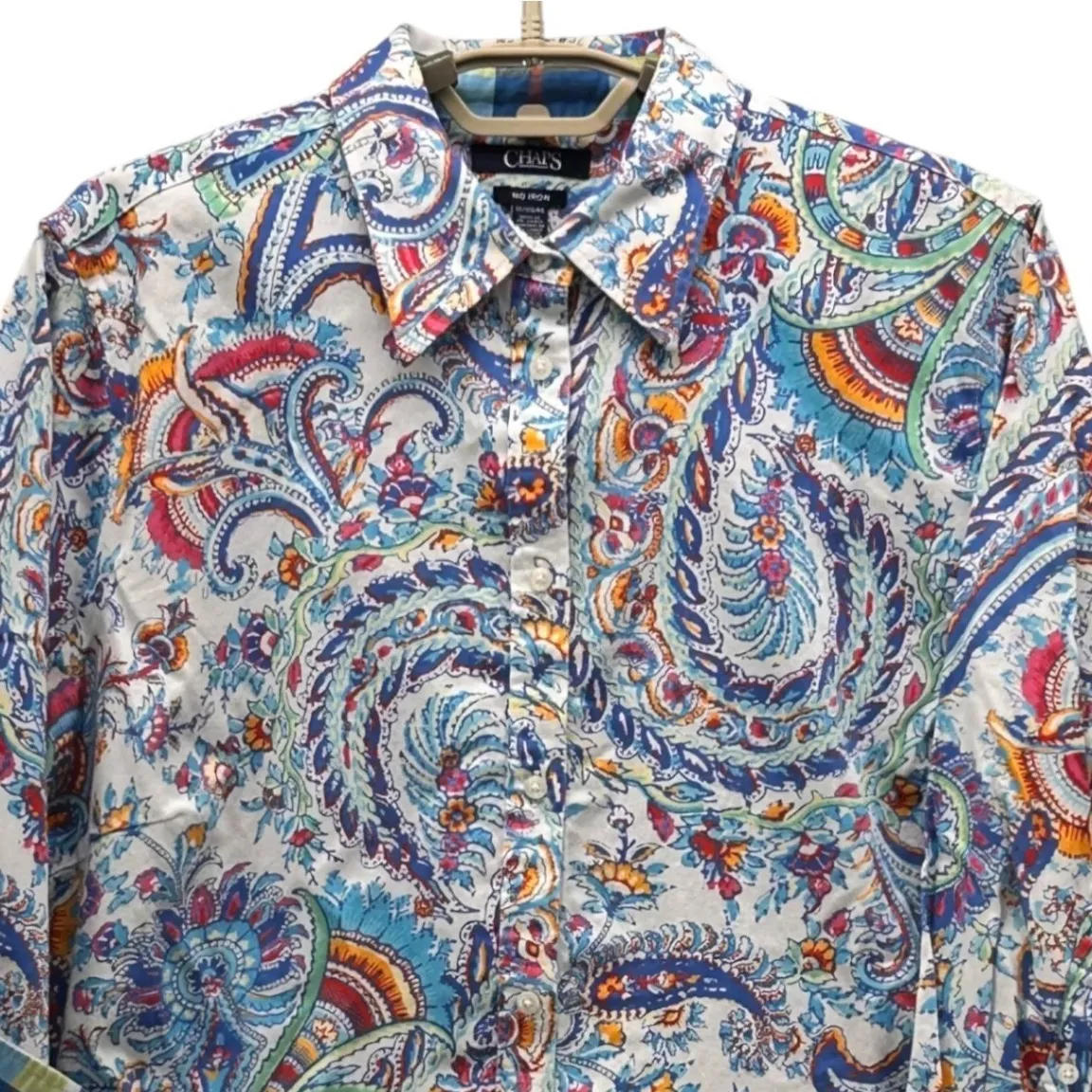 Chaps Paisley Button Up Shirt Blue 1X - Image 3