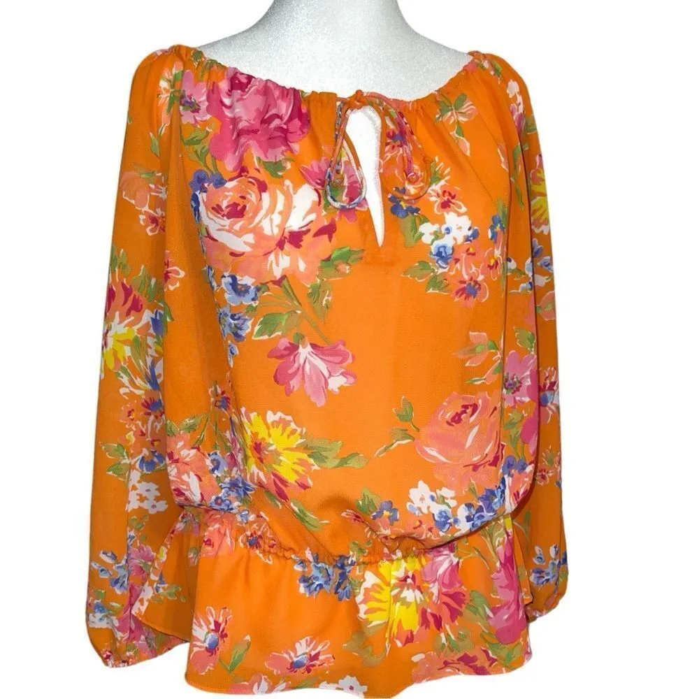 Very pretty lightweight orange blouse with puffy sleeves and gathered waist! New Orange Size 1X - Image 2