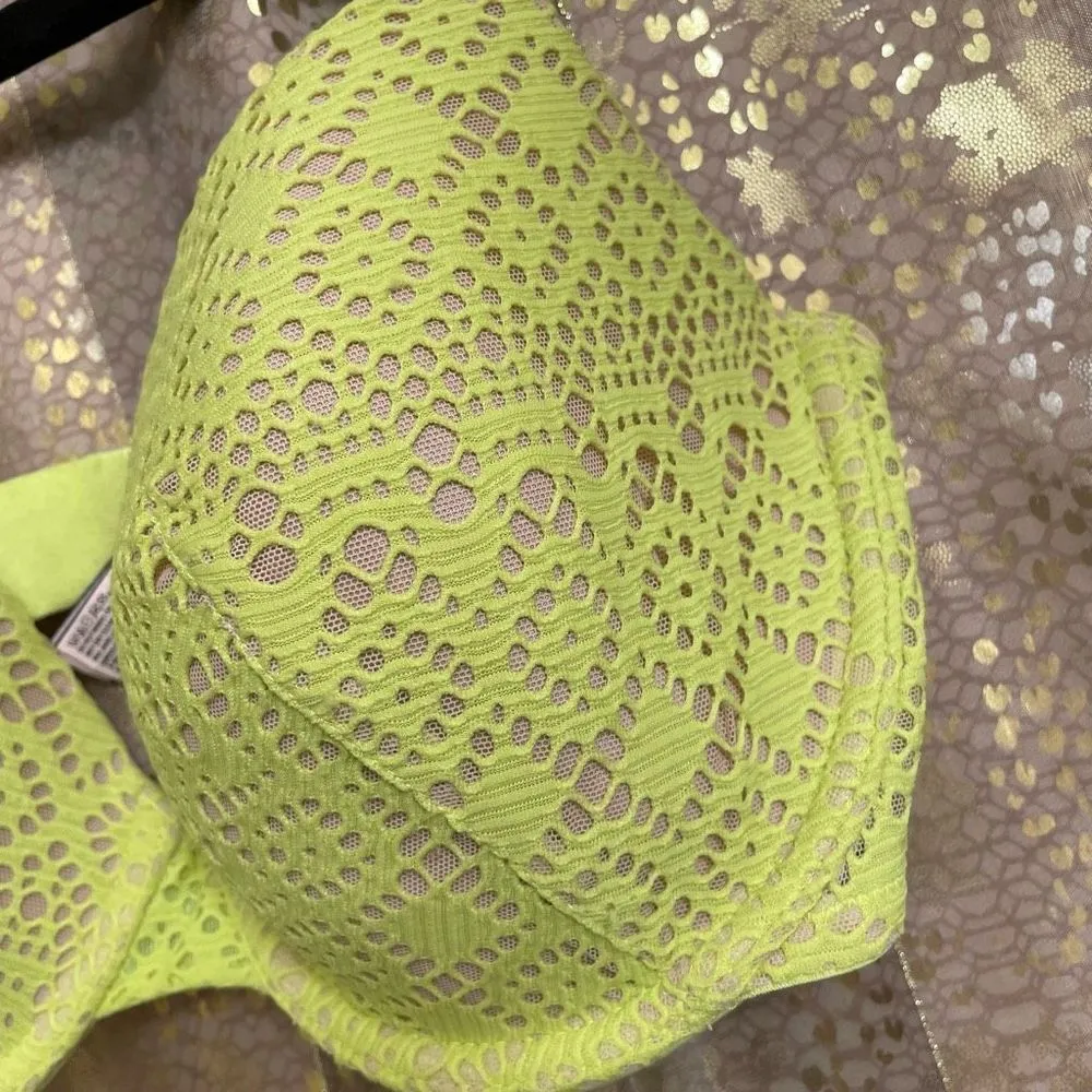 Victorias Secret chartreuse yellow/green lace nude lined demi bra 34DD - Image 3