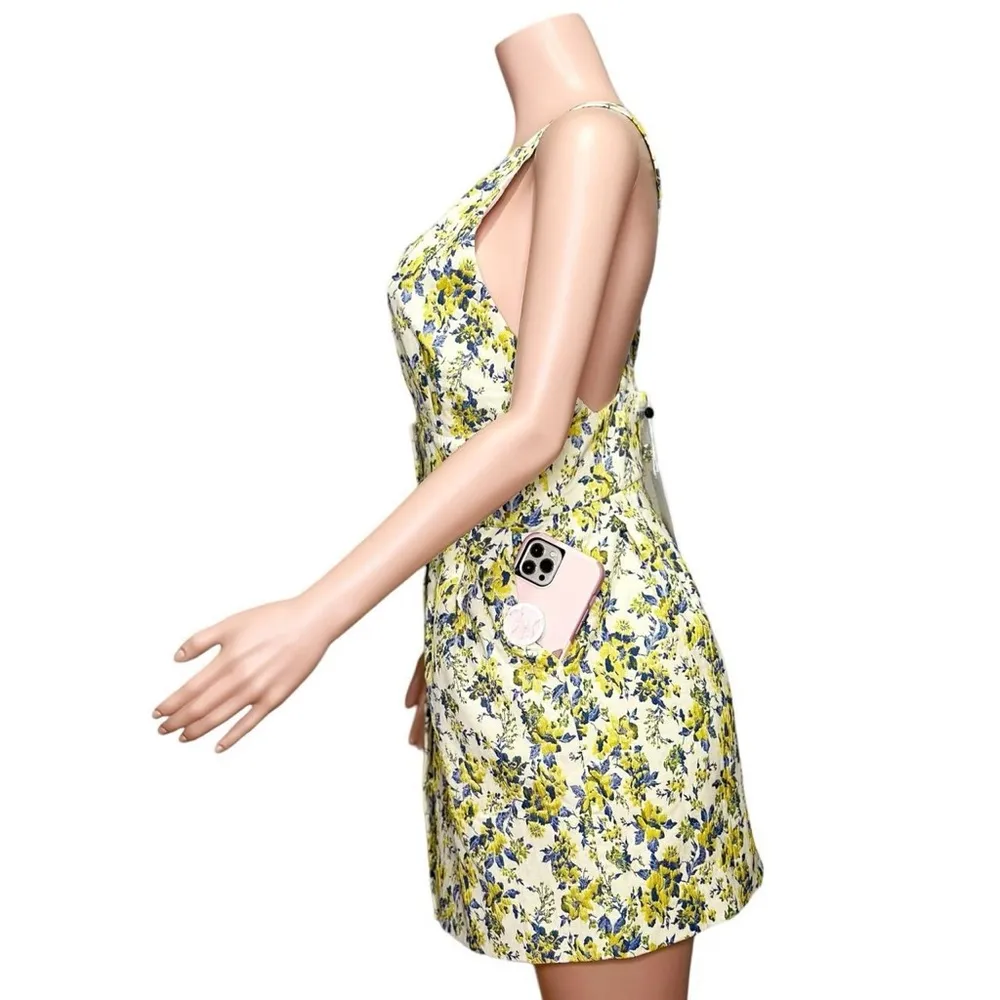 LOVERS + FRIENDS Foster Jacquard Floral Mini Dress, Yellow & Blue, Medium - Image 6
