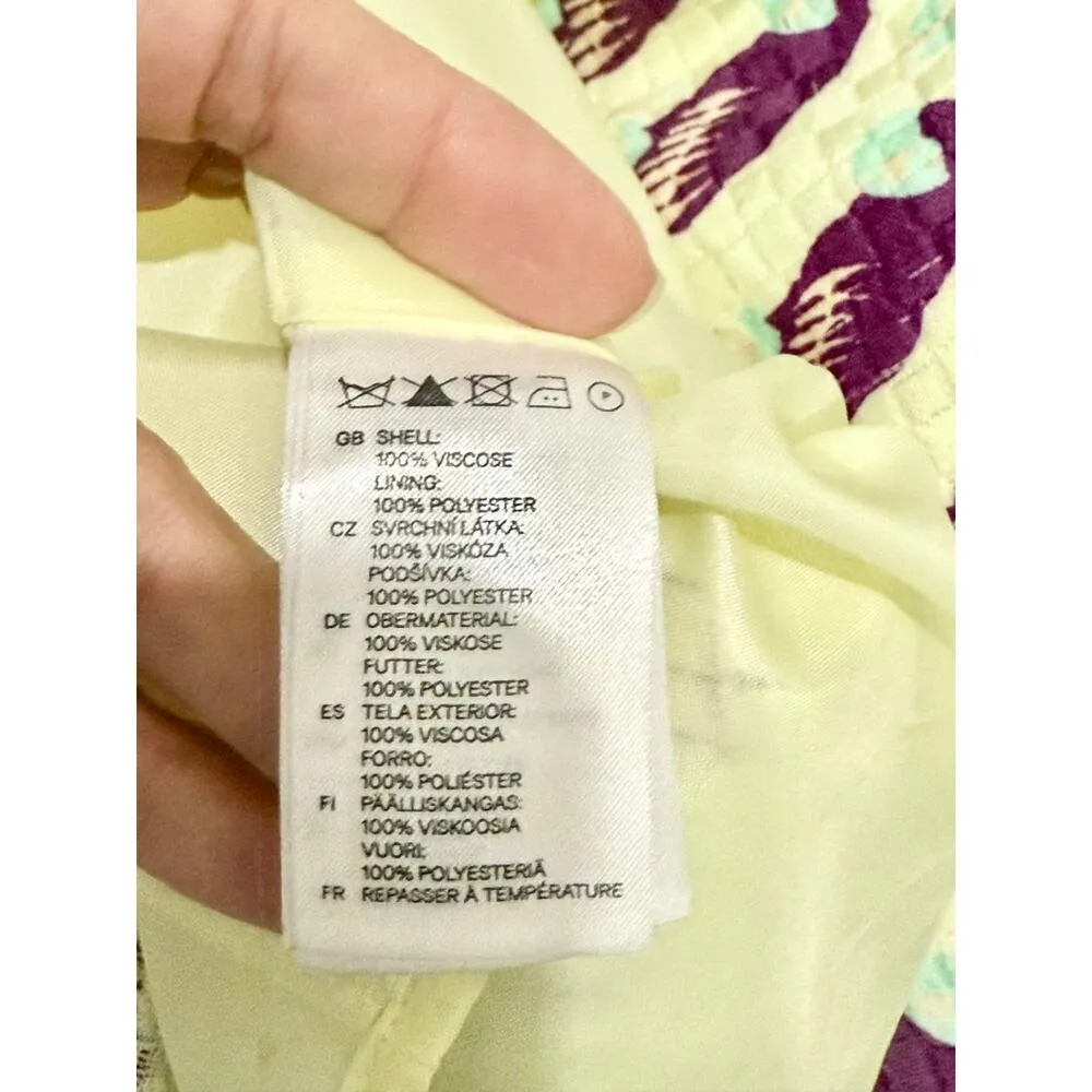 H&M Bird Print Pull On High Waisted Mini Pencil Skirt Lime Yellow Women's Size 2 - Image 4