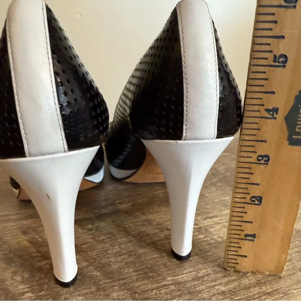 Arturo Chiang Black White Leather High Heels Shoes Women’s Size 8.5 Open Toe - Image 7