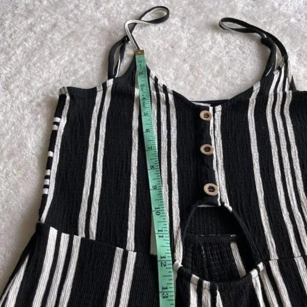 Love Tree Crop Jumpsuit Womens Sz L Black White Stripe Wide Leg Coastal Nautical - Image 7