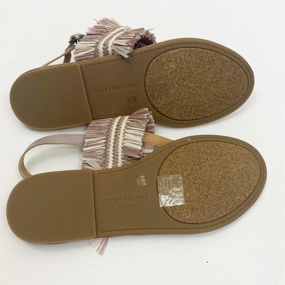NWOT Lucky Brand Akerlei Raffia Fringe Flat Sandals Size 8.5 Mauve Pink - Image 5
