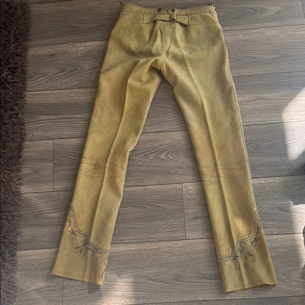 RARE Ralph Lauren blue label calf-suede tan leather embroidered western pants 6 - Image 3