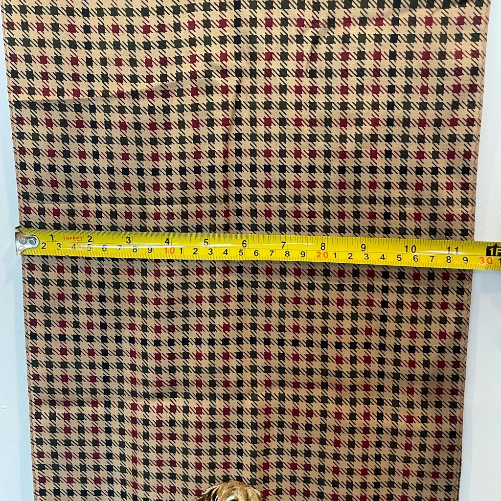 VTG 100% Silk Scarf Burgundy Beige Houndstooth Dog Print Old Money Quiet Luxury - Image 8