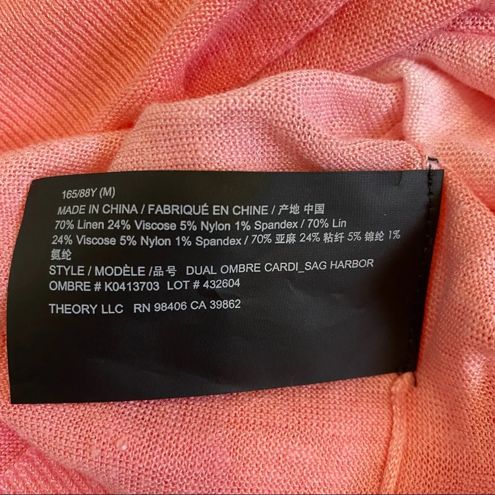 Theory Dual Ombre Cardigan in Pink and Green Ombre Linen- Viscose Medium NWT - Image 14