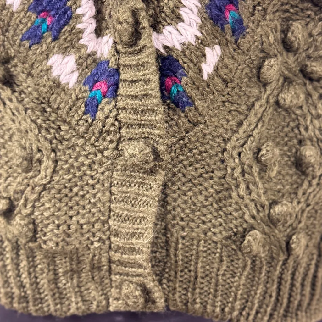 Vintage Ivy Hand Knit Sweater Womens Size Medium V Neck Button up Cardigan. Green - Image 5