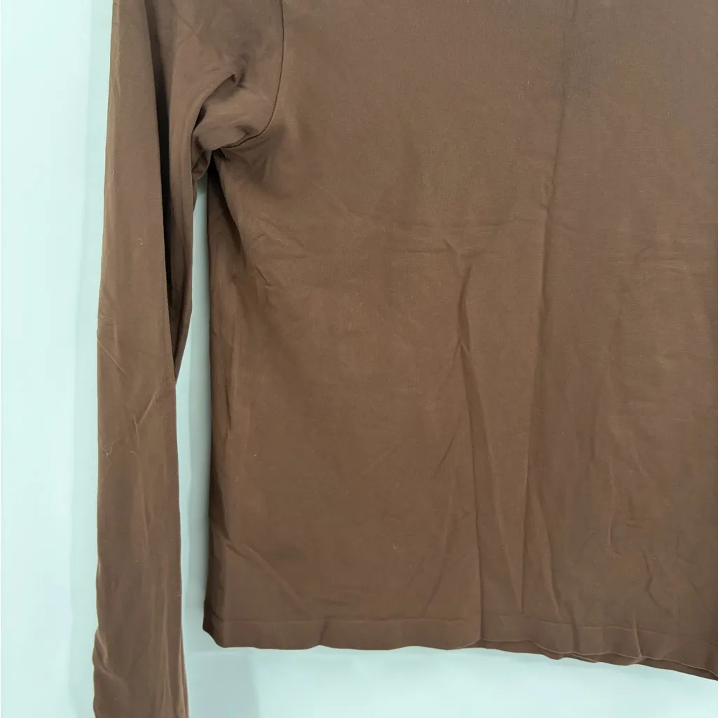 SKIMS Brown Mock Neck Long layer Sleeve Stretch Top Nylon Elastane Size Large - Image 6